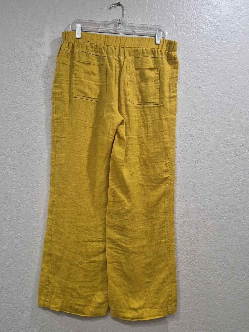 Style & Co. 100% Linen Wide Leg Pants Mustard Yellow Elastic Drawstring Size 6